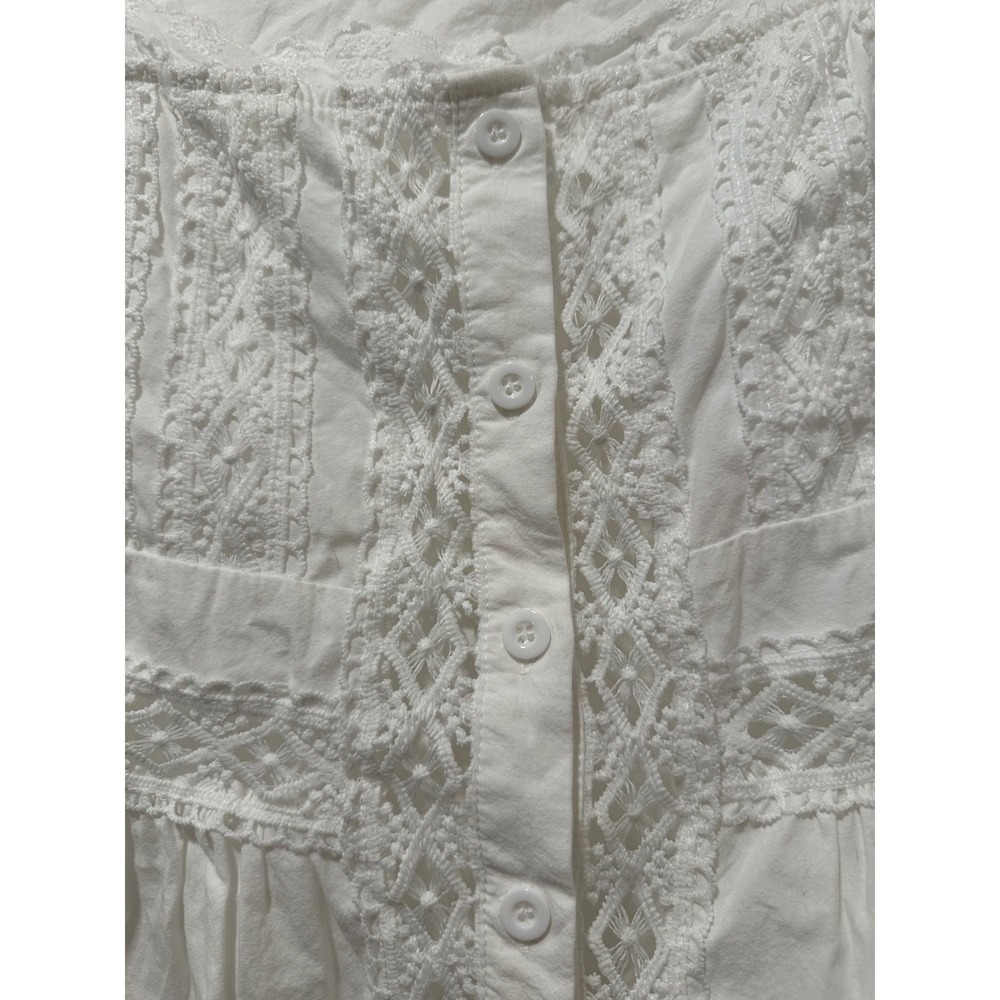 Dazy White Lace Boho Peplum Top Large Y2K Western Festival Crochet Button Up - Picture 5 of 12